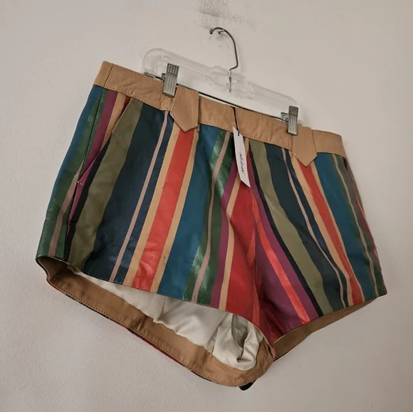 NWT Nasty Gal Real Leather Stripe Booty Shorts MSRP $292 SIZE US 10 - Picture 6 of 12